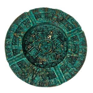 Vintage 1970s Crush Malachite Stone Ashtray Dish Aztec Mayan‎ Calendar Green